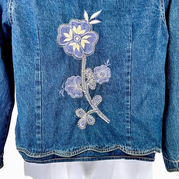 VTG KEREN HART SCALLOPED EDGE EMBROIDERED FLORAL BLUE DENIM JEAN JACKET - L - Picture 4 of 6